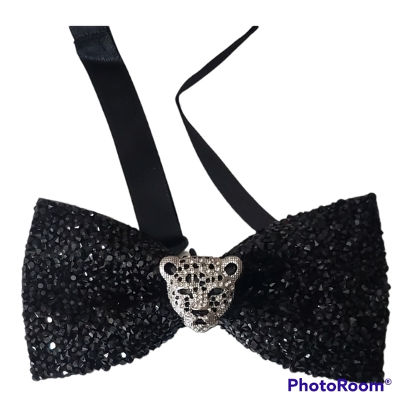 Mens blinged out leopard bowtie wedding groom black tie suit custom handmade - Picture 9 of 15